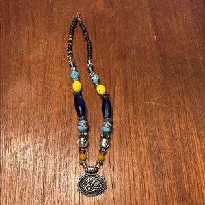 Handmade vintage Bohemian Beaded Necklace with Pendant